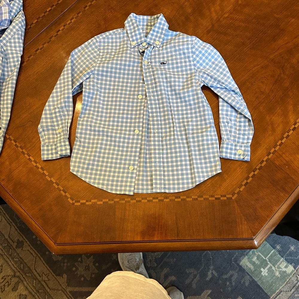 Vineyard Vines Kids’ Light Blue and White Checkered Shirt
